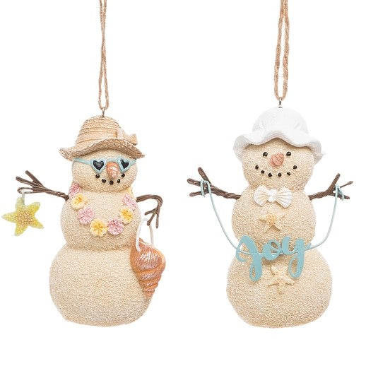 Sandy Snowman - Sandman Couple Christmas Tree Ornament (Set of 2)