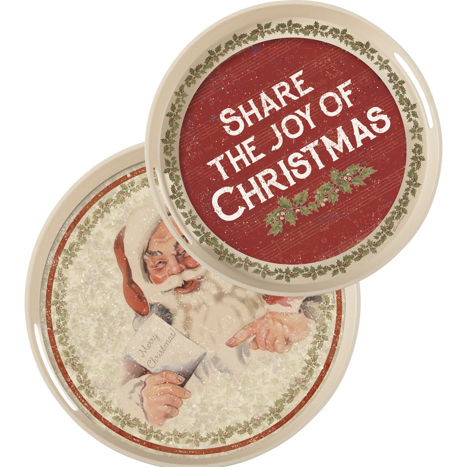Share The Joy Of Christmas & Santa Handled Tray Set