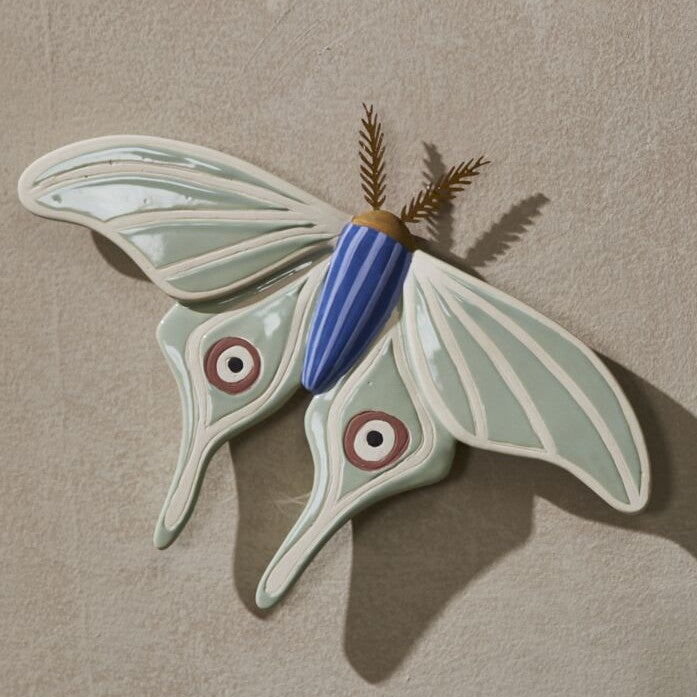 Sculpted Moth Wall Art (White Green Butterfly)