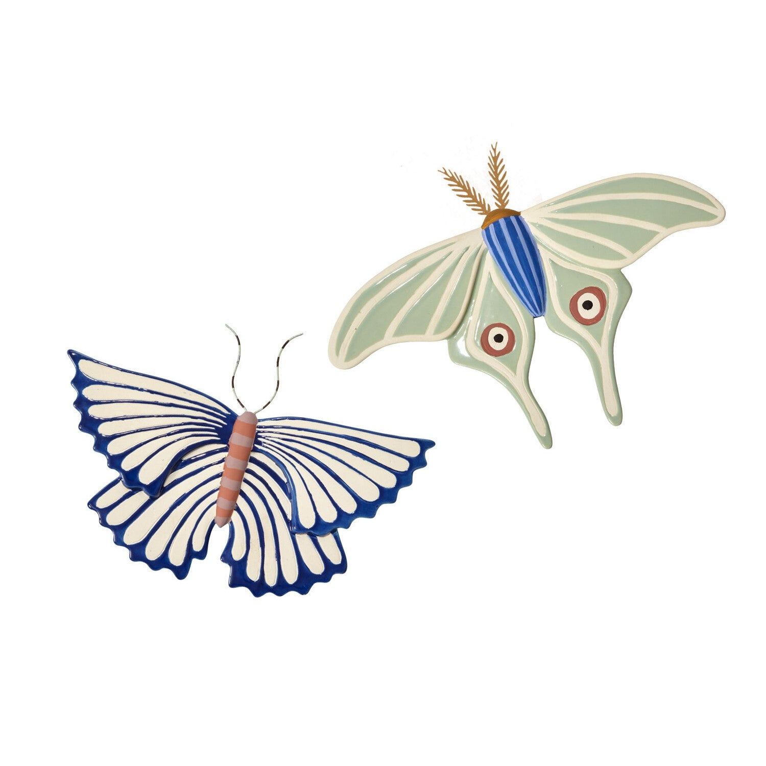Sculpted Moth Wall Art (White Green Butterfly)