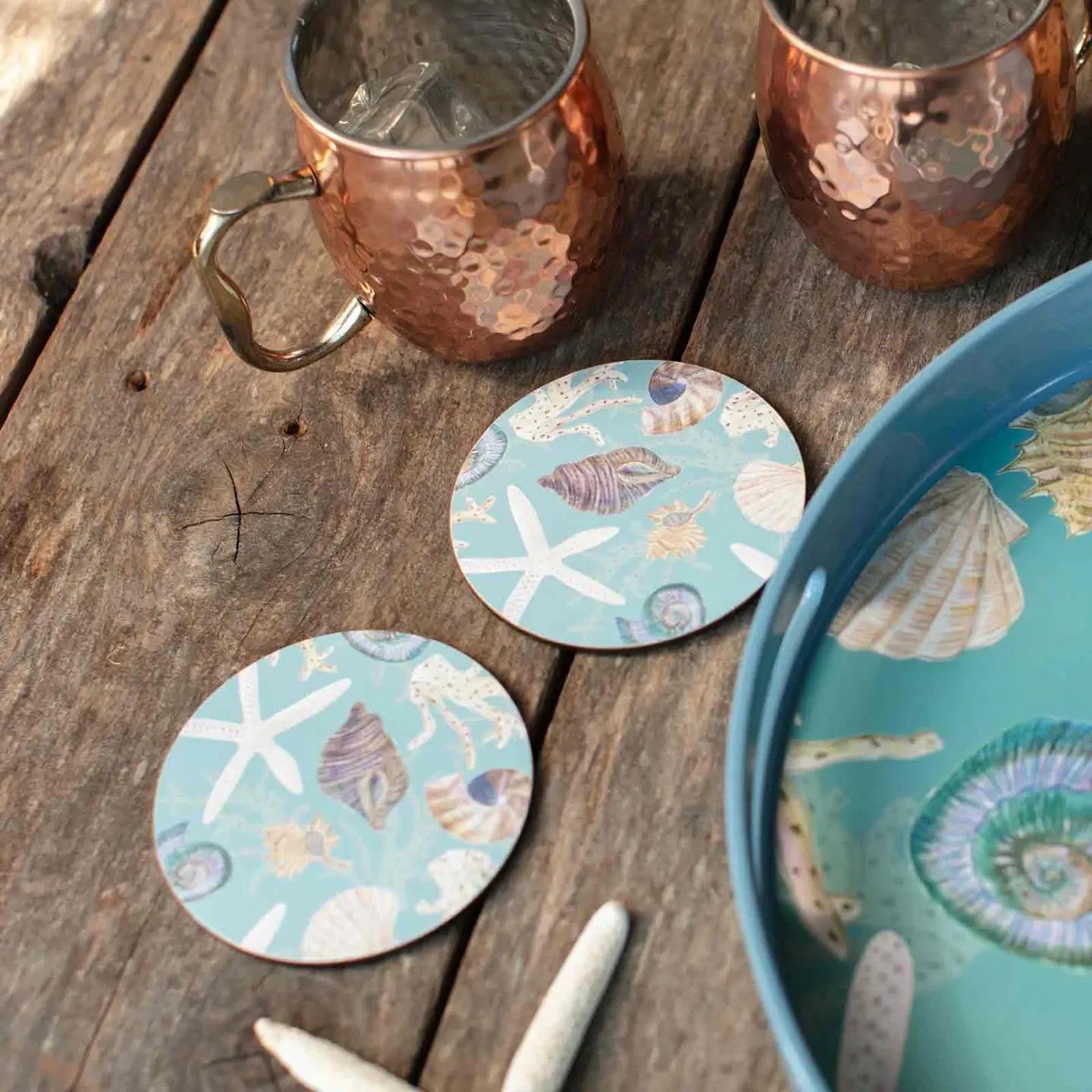 Sea Shell Treasures Round Coasters, Set of 4