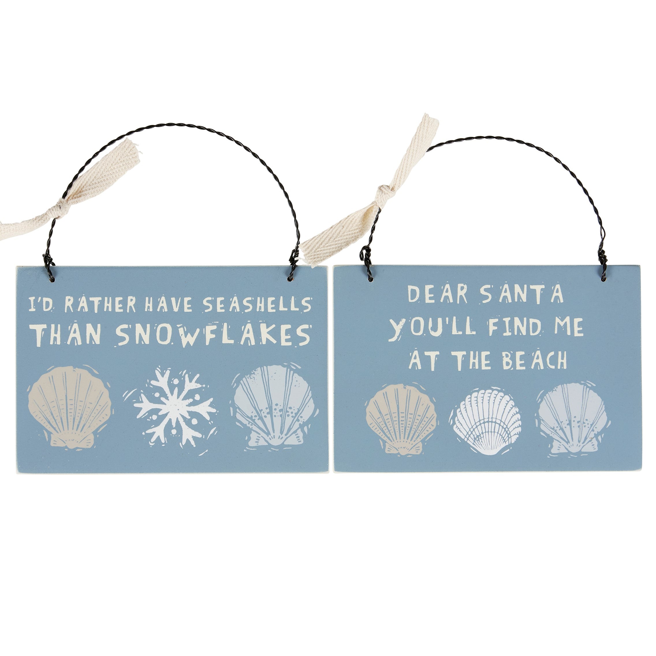 Seashells Beach Sign Christmas Tree Ornament (Set of 2)