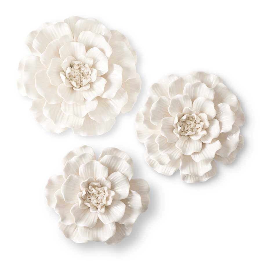 Wall Hanging Glossy Ceramic Wavy White Flowers (assorted sizes)