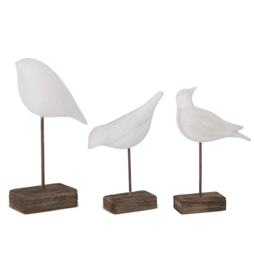 White Wood Shore Birds on Metal Spindles (Set of 3, Graduating Sizes)