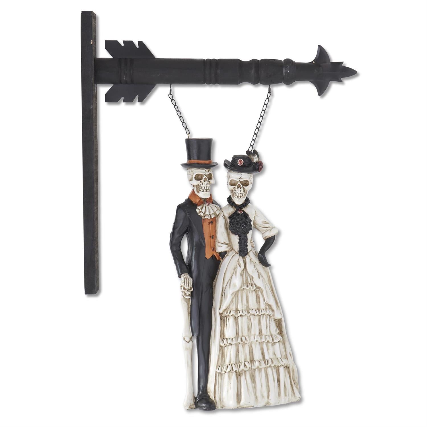 Formal Dressed Skeleton Couple Hanging Arrow Replacement Sign