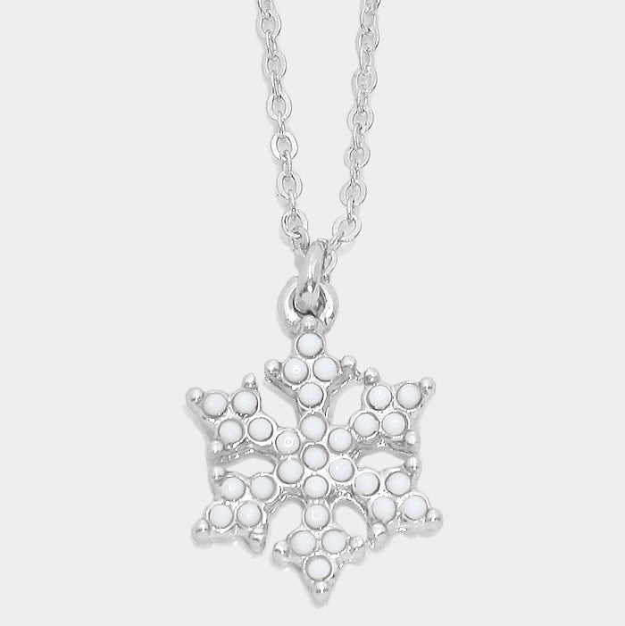 Snowflake Pendant Necklace (White Beaded)