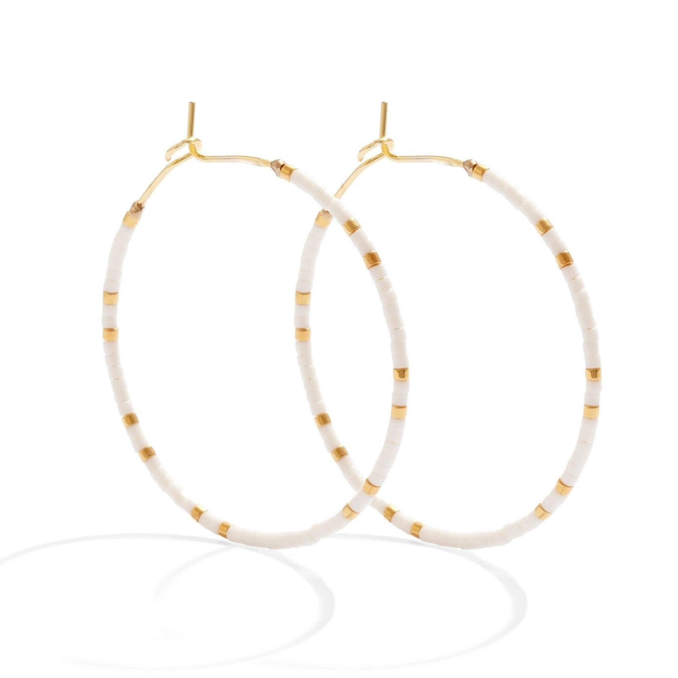 Miyuki Delica Beaded Hoop Earrings (White)