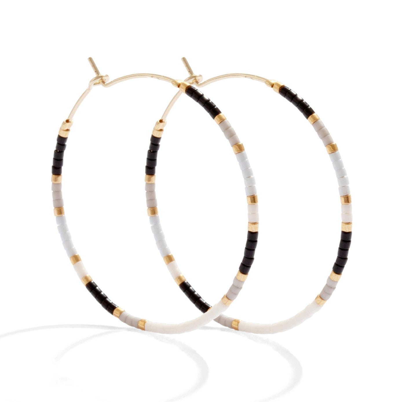 Miyuki Delica Beaded Hoop Earrings (White, Grey, Black)
