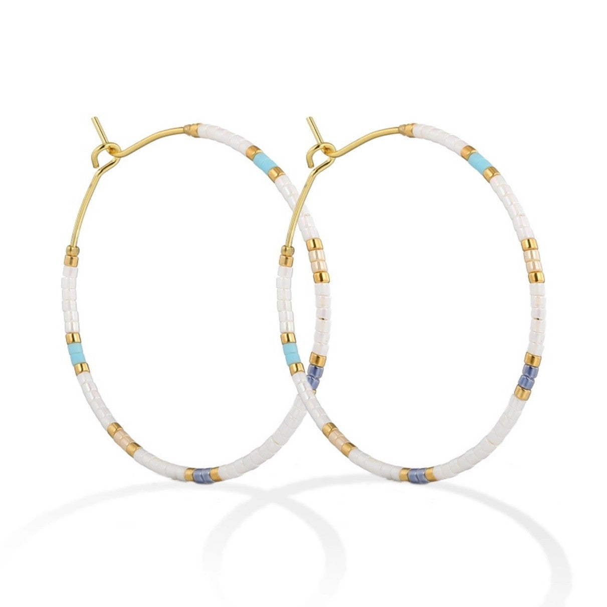 Miyuki Delica Beaded Hoop Earrings (White, Periwinkle, Blue)