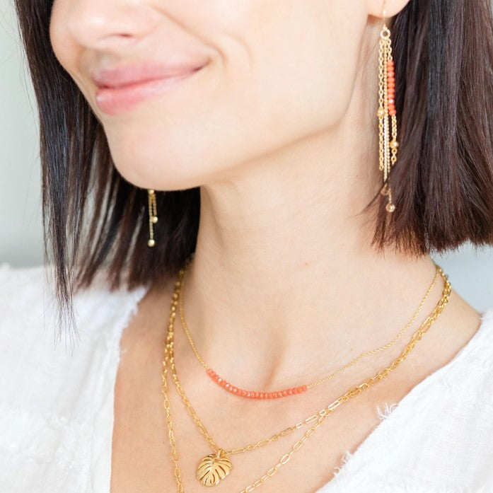 Delicate Crystal Accented Gold Necklace (Cranberry)