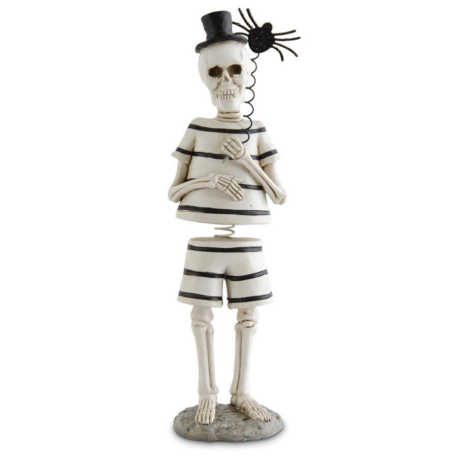 Standing Skeleton Man Bobble Head with Glittered Spider