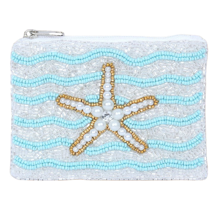 Starfish Pearl and Seed Beaded Coin Purse