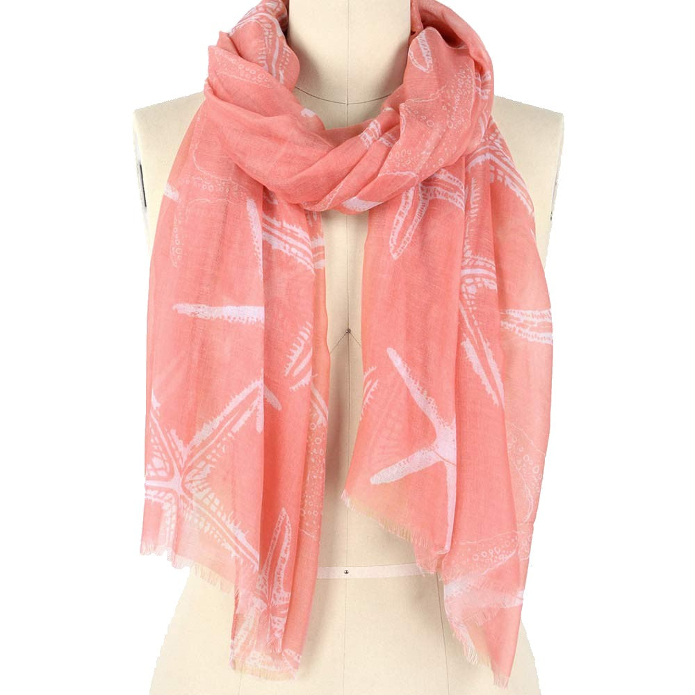 Pink & White Starfish Lightweight Scarf Pareo Wrap