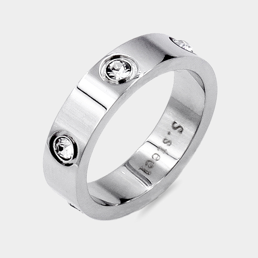 Stone Embellished Stainless Steel Band Ring