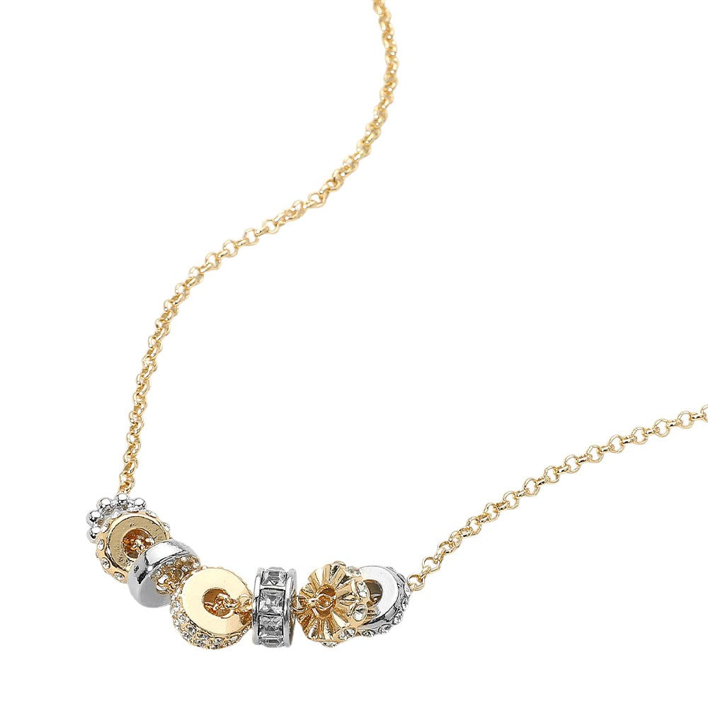Pave Multi Ring Charm Pendant Necklace