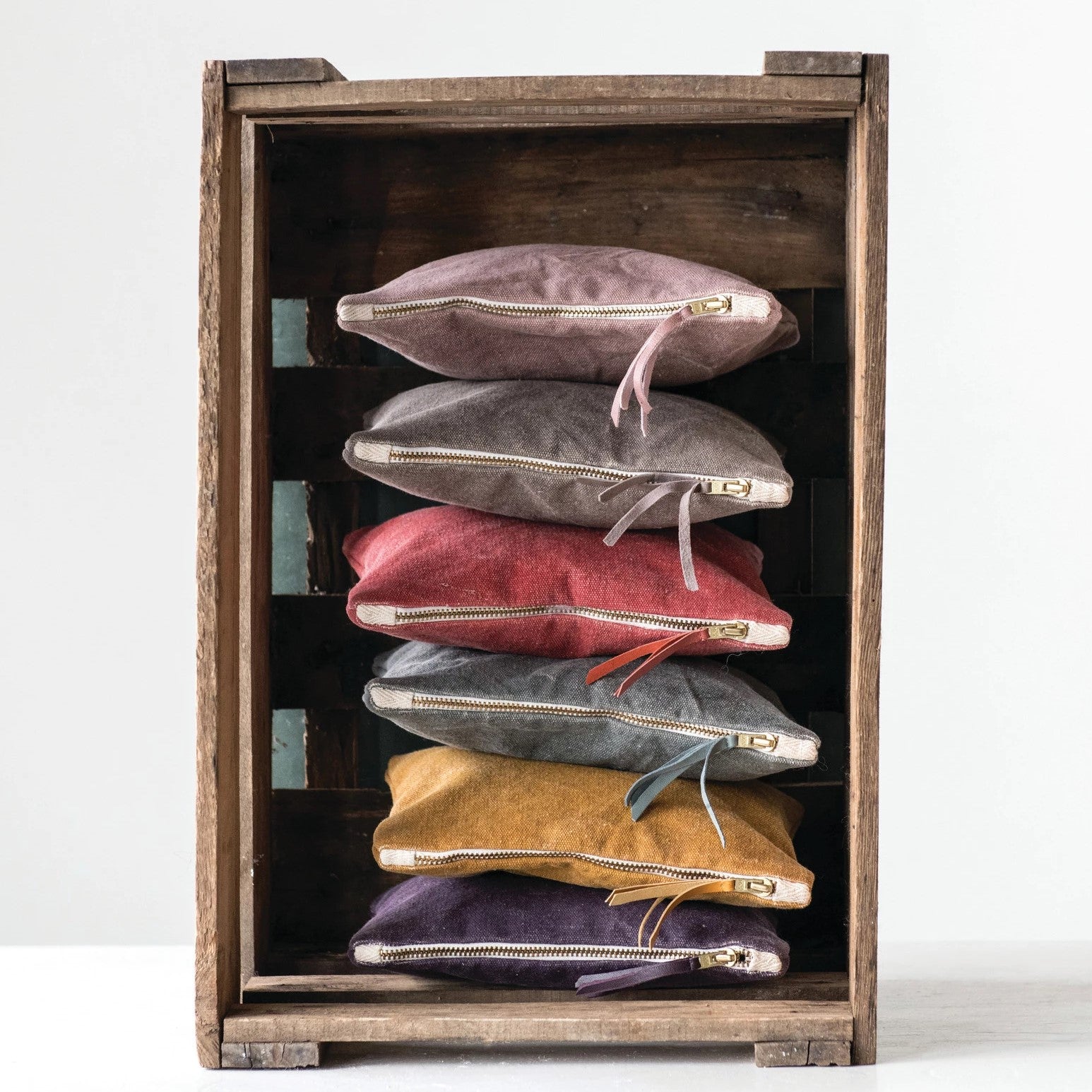 Stonewashed Canvas with Leather Tassel Zippered Bag (assorted colors)