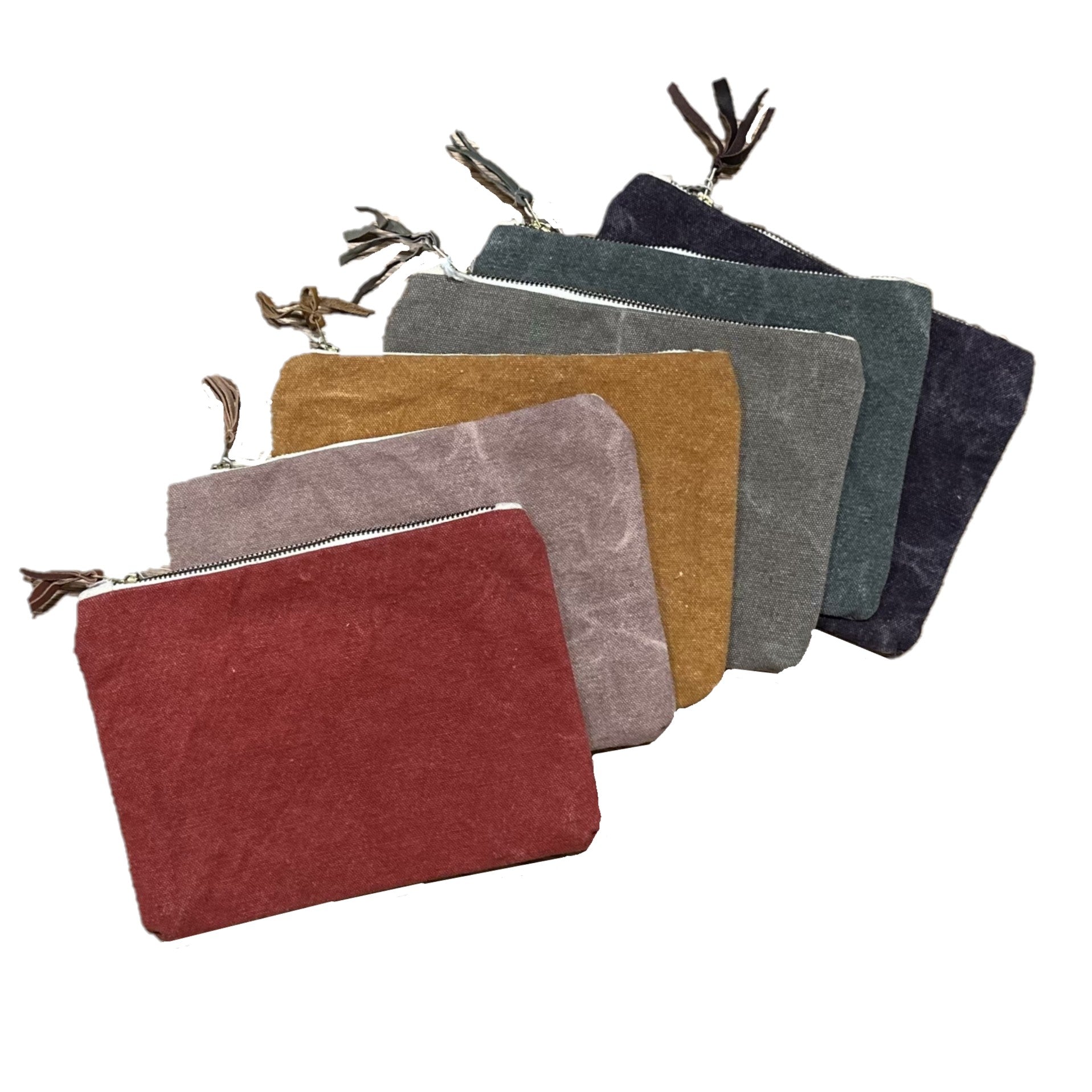 Stonewashed Canvas with Leather Tassel Zippered Bag (assorted colors)