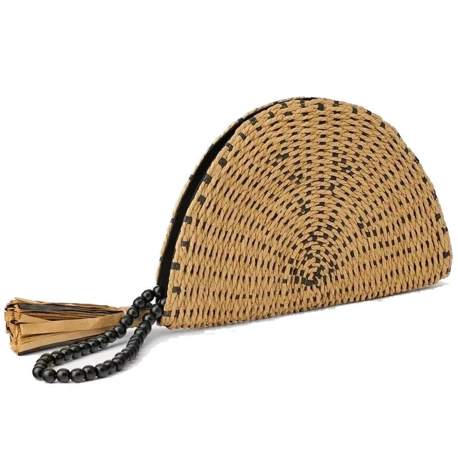 Straw Half Moon Clutch Shoulder Bag Purse