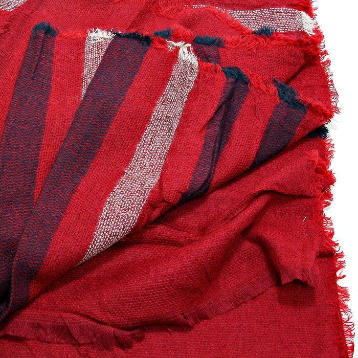 Striped Knit Shawl Scarf with Raw Fringe Trim (Burgundy Red)