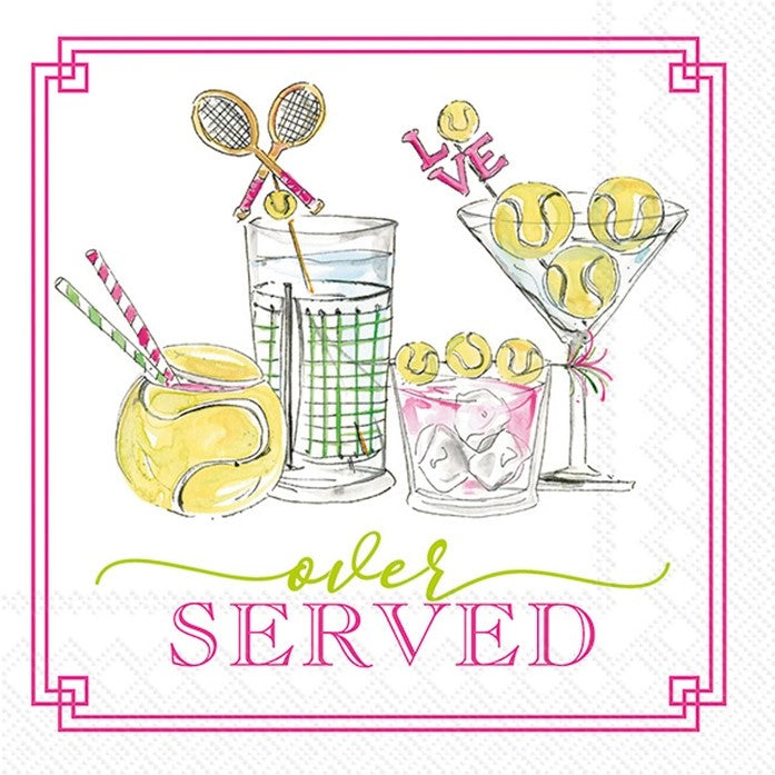 Tennis Drinks, Over Served Paper Cocktail Beverage Napkins – 20 Per Package