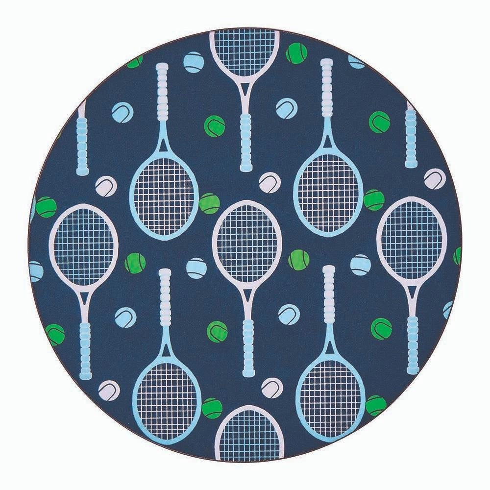 Tennis Racquets & Balls Round Coasters, Set of 4