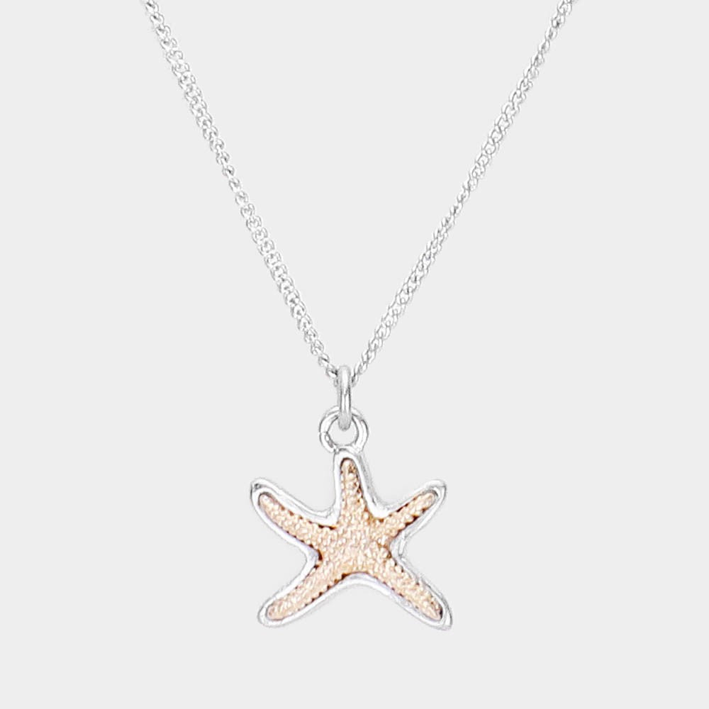 Textured Metal Starfish Pendant Necklace