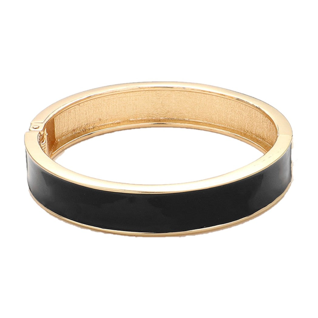 Enamel Hinged Bangle Bracelet (Thick, Black, Gold)
