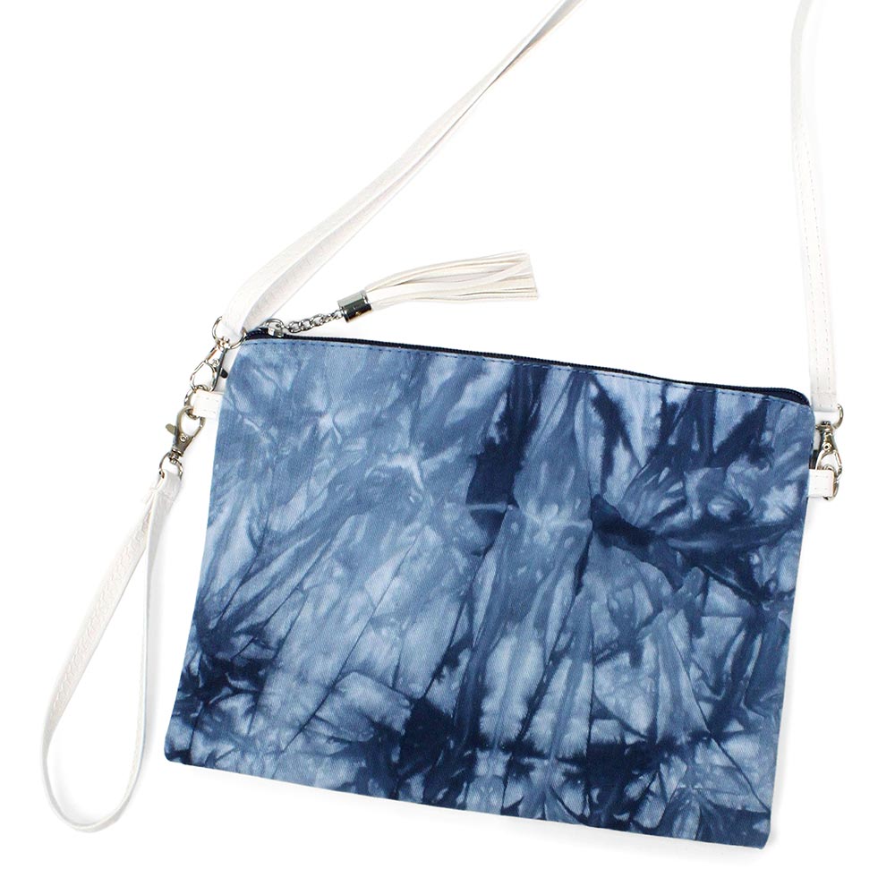 Tie Dye Wristlet Clutch, Crossbody Bag (Blue, White)