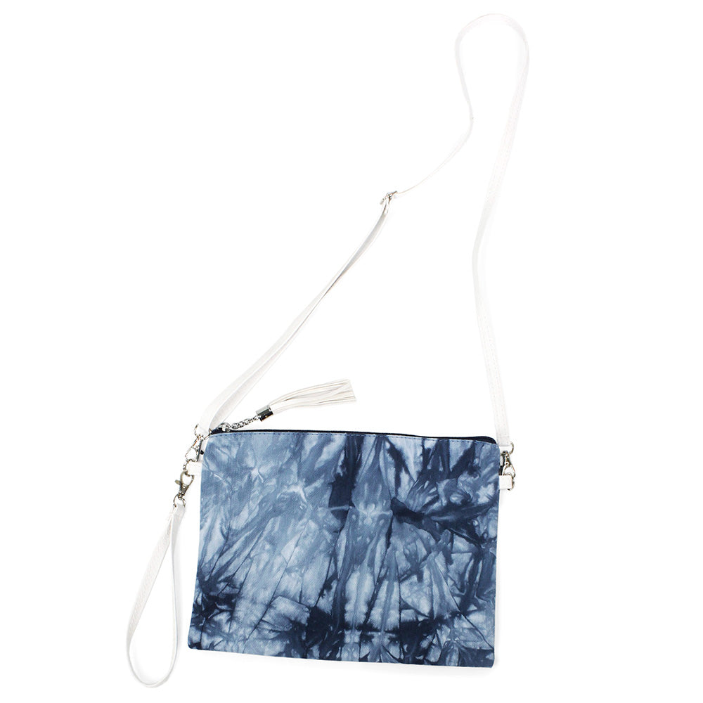 Tie Dye Wristlet Clutch, Crossbody Bag (Blue, White)