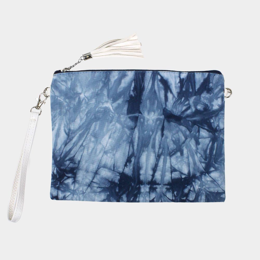 Tie Dye Wristlet Clutch, Crossbody Bag (Blue, White)