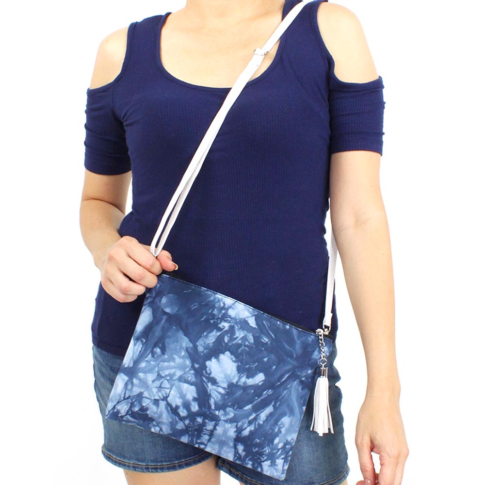 Tie Dye Wristlet Clutch, Crossbody Bag (Blue, White)