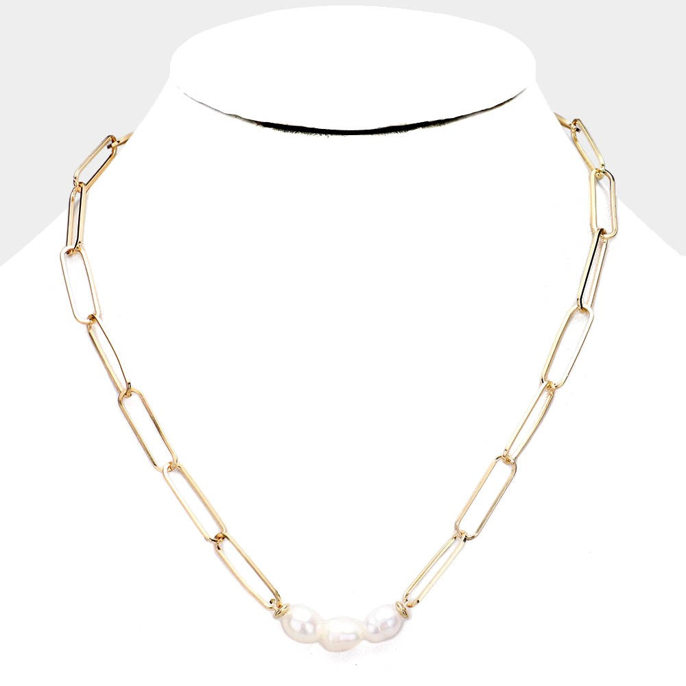 Triple Freshwater Pearl Chain Necklace
