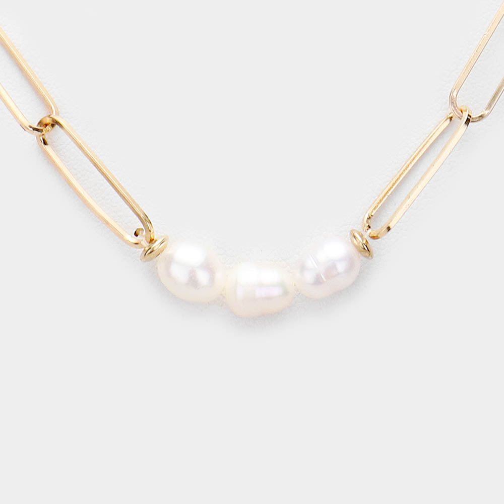 Triple Freshwater Pearl Chain Necklace