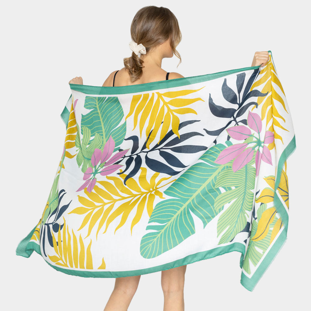 Tropical Leaf Scarf Shawl (Green)