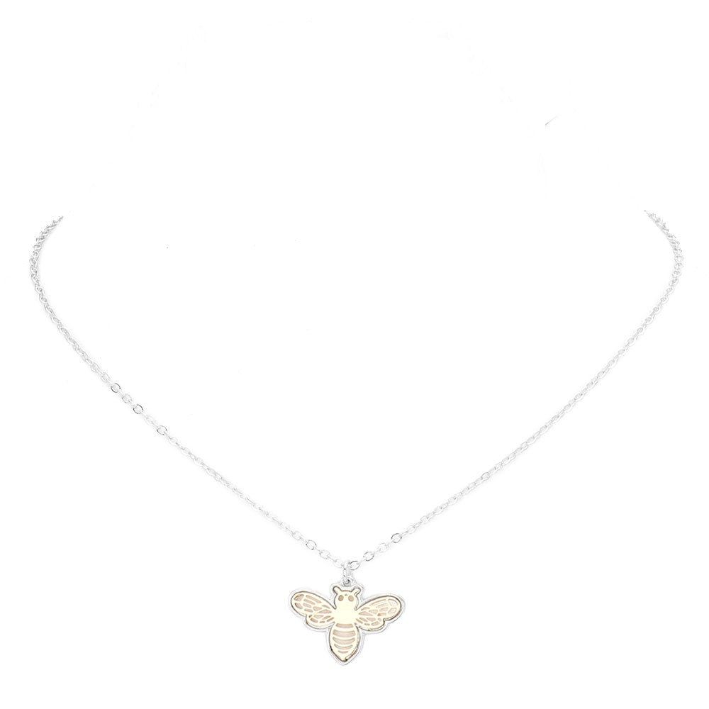 Two Tone Metal Honey Bee Pendant Necklace (S&G)