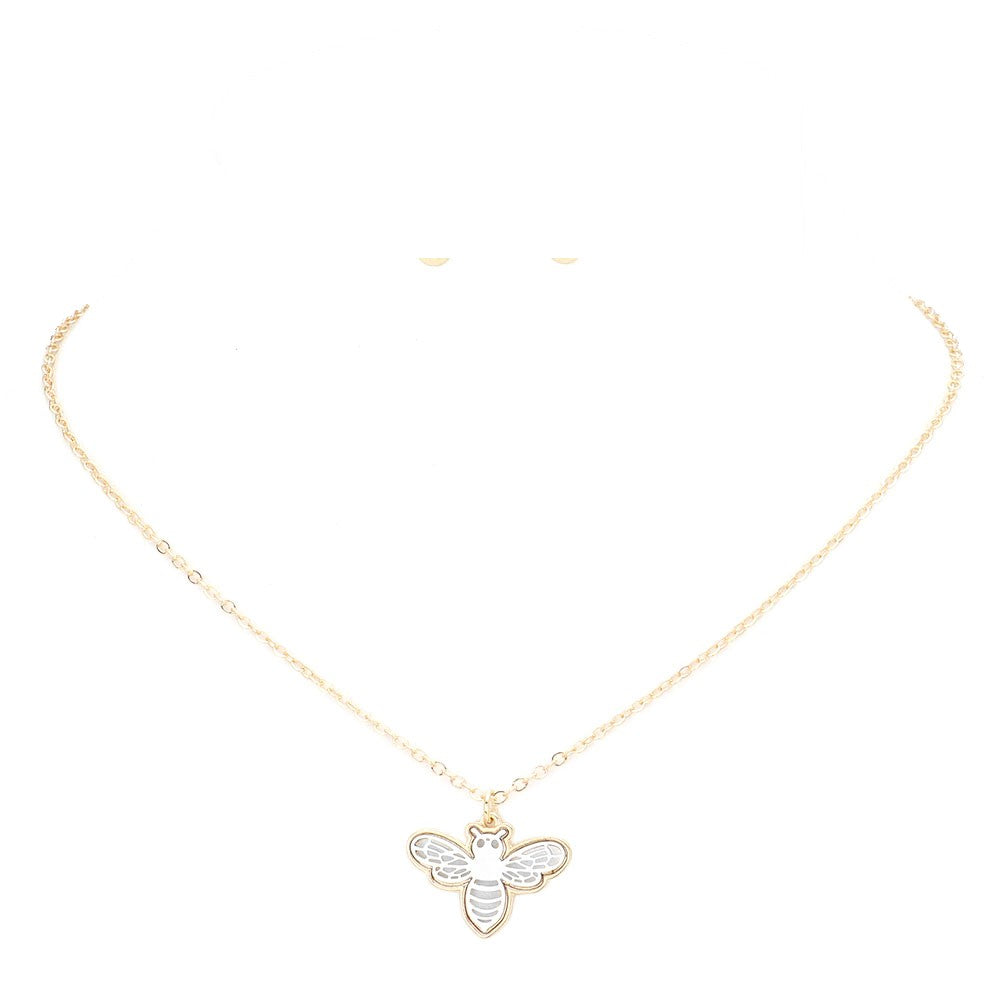 Two Tone Metal Honey Bee Pendant Necklace (G&S)