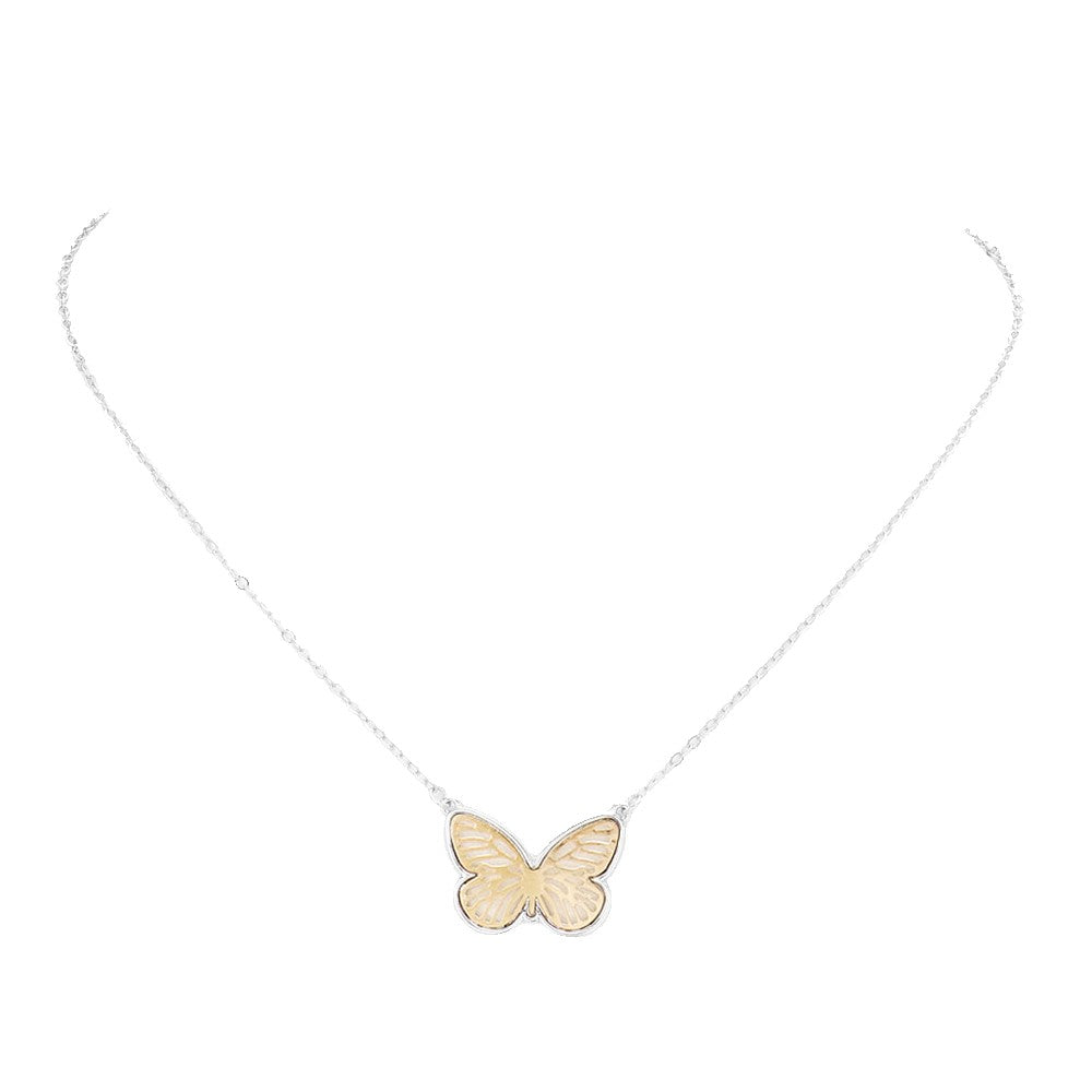 Two Tone Metal Butterfly Pendant Necklace (G&S)