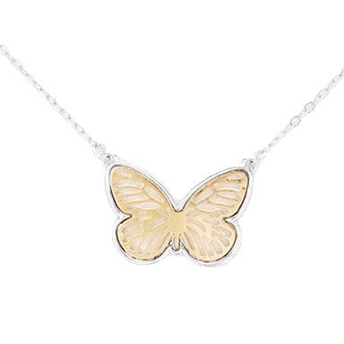Two Tone Metal Butterfly Pendant Necklace (G&S)