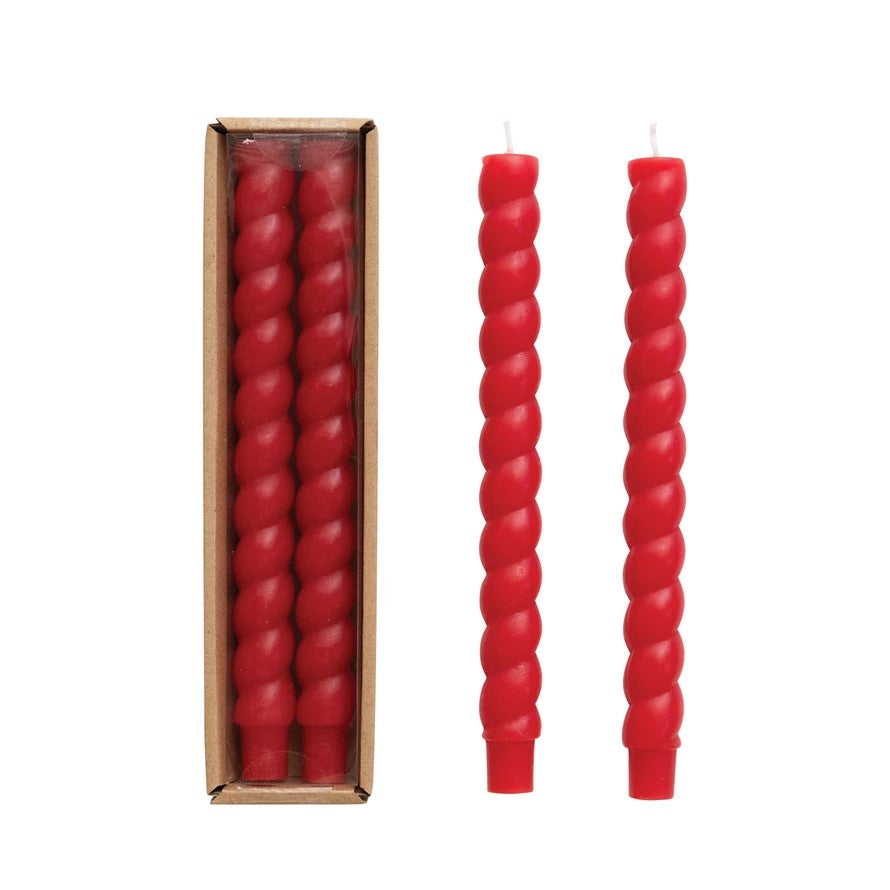 Unscented Twisted Taper Candles in Box, Set of 2 (Red)