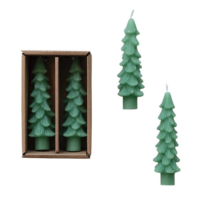 Pine Tree Shaped Short Taper Candles, Set of 2 (Green)