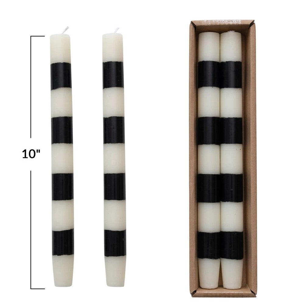 Striped Taper Candles in Box (Black and White, Set of 2)