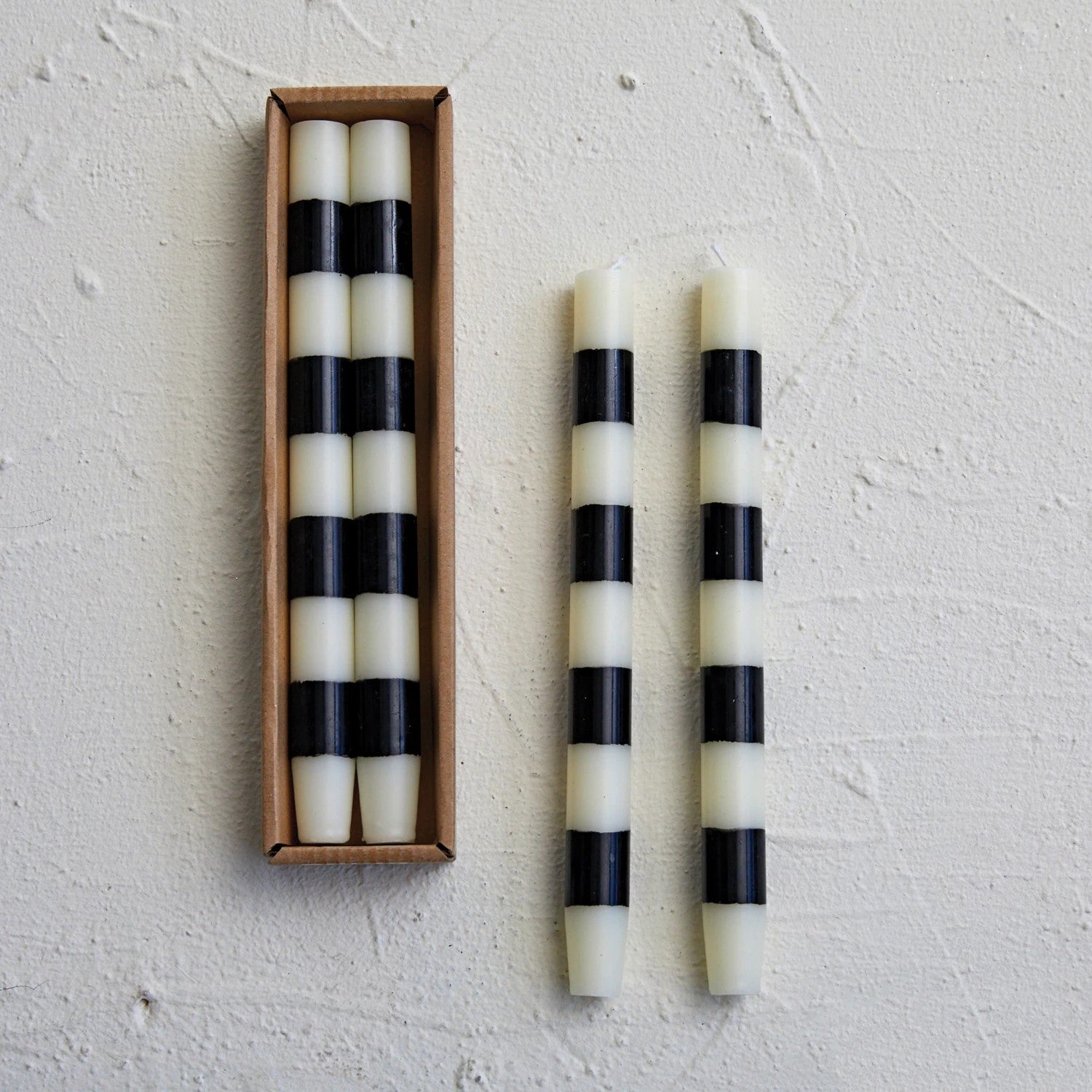 Striped Taper Candles in Box (Black and White, Set of 2)