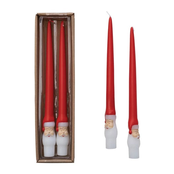 Santa Taper Candles in Box, Red & White