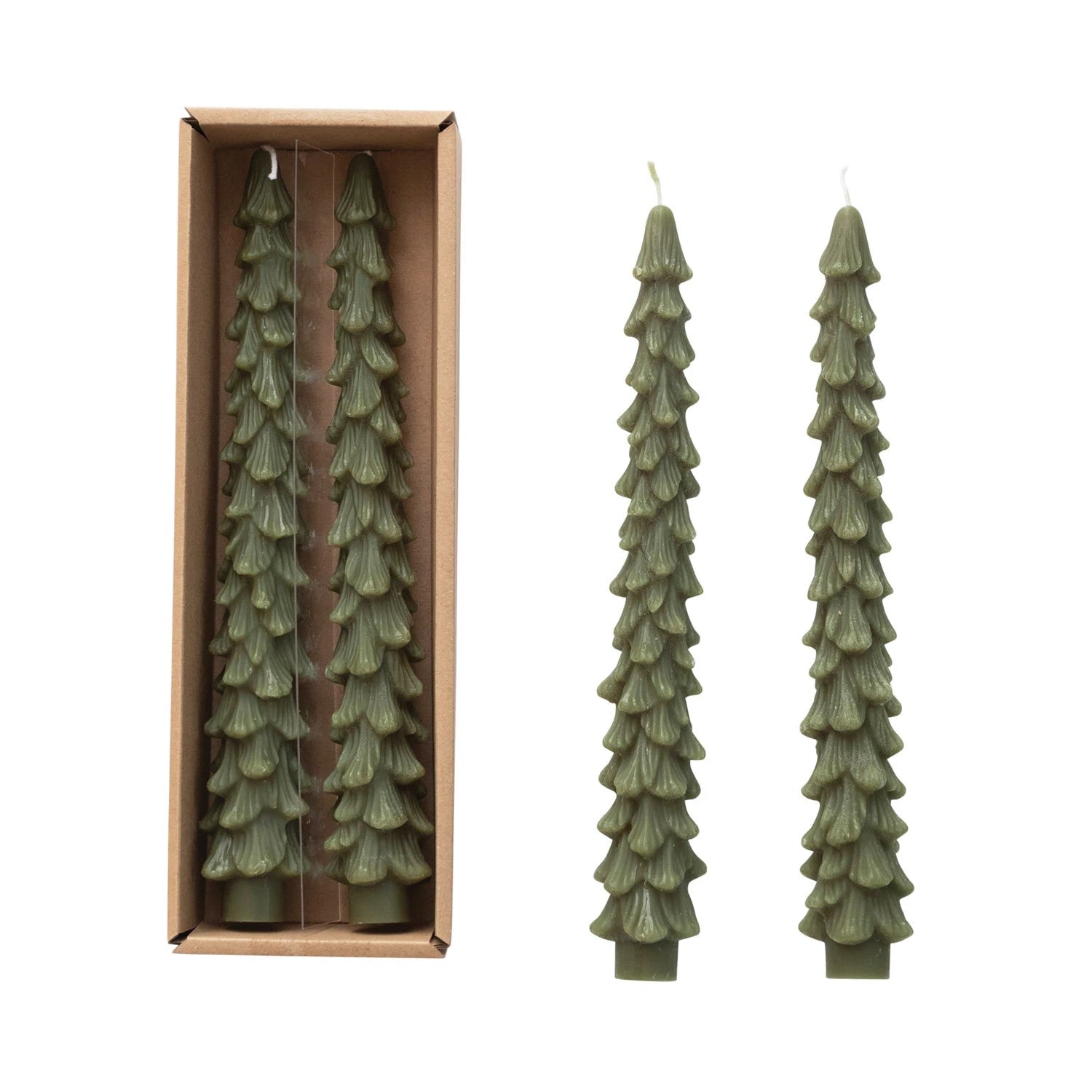 Tree Shaped Taper Candles, Set of 2 (Evergreen)