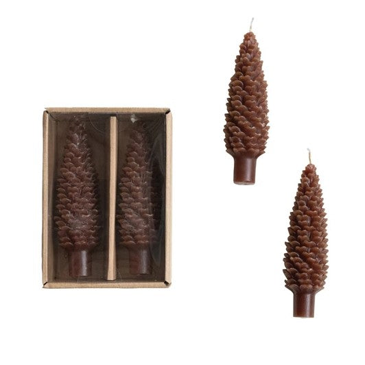 Pinecone Shaped Taper Candles, Set of 2 (Brown)