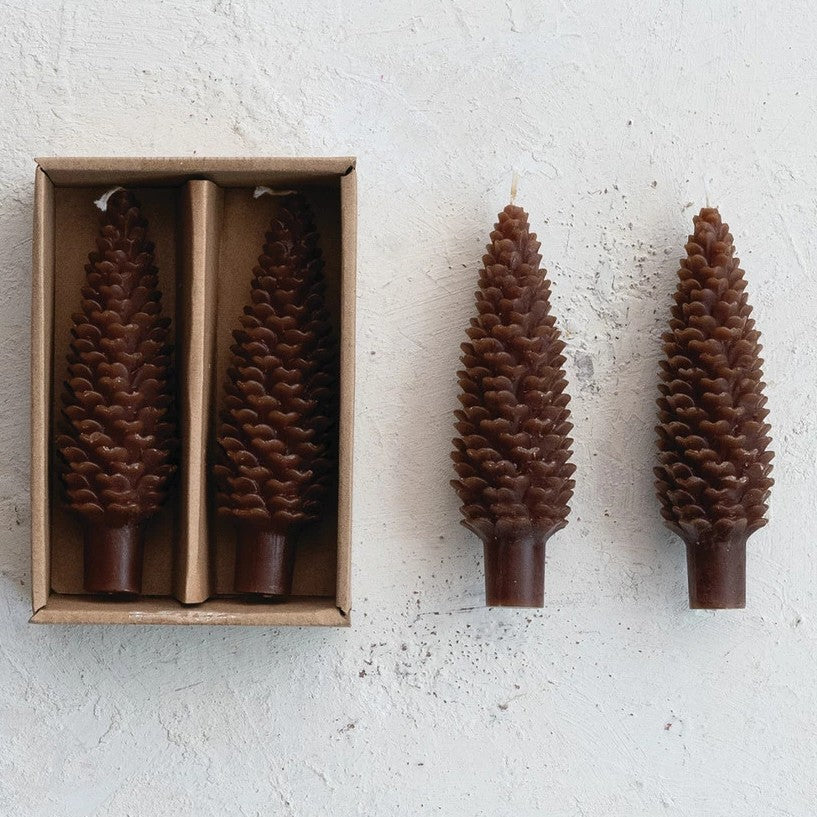 Pinecone Shaped Taper Candles, Set of 2 (Brown)