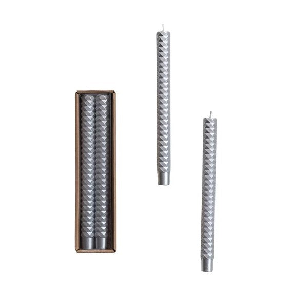 Silver Faceted Taper Candles in Box, Set of 2