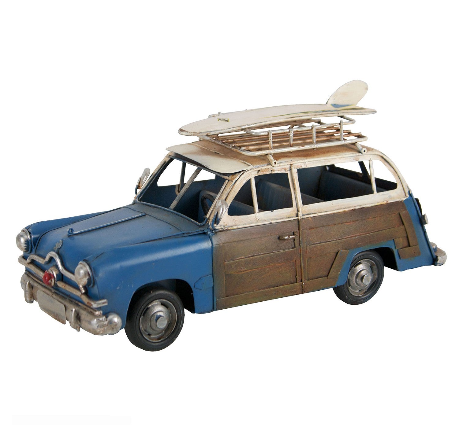 Vintage Look Woody Wagon Car with Surfboard