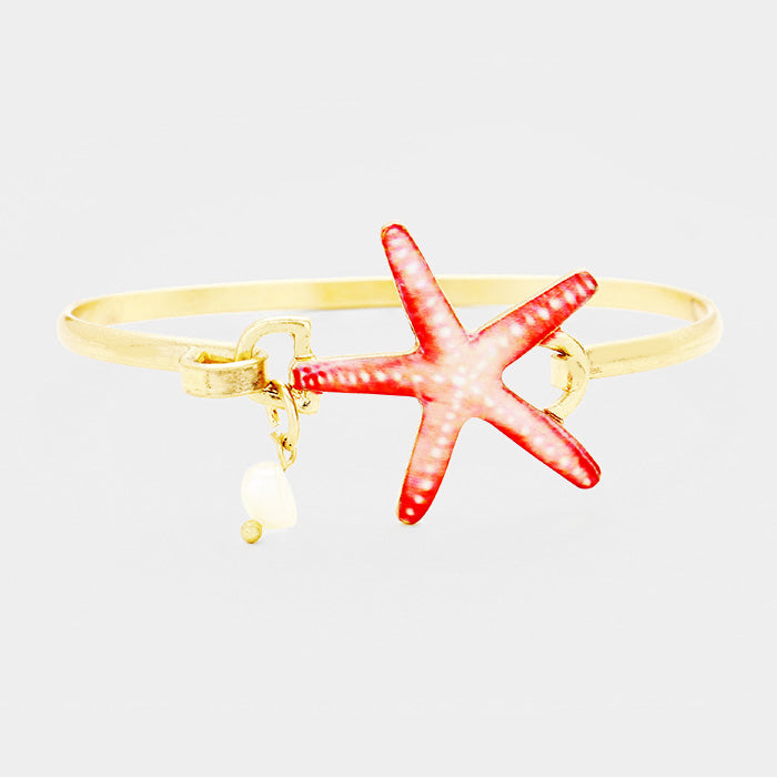 Watercolor Starfish Freshwater Pearl Charm Hook Bracelet