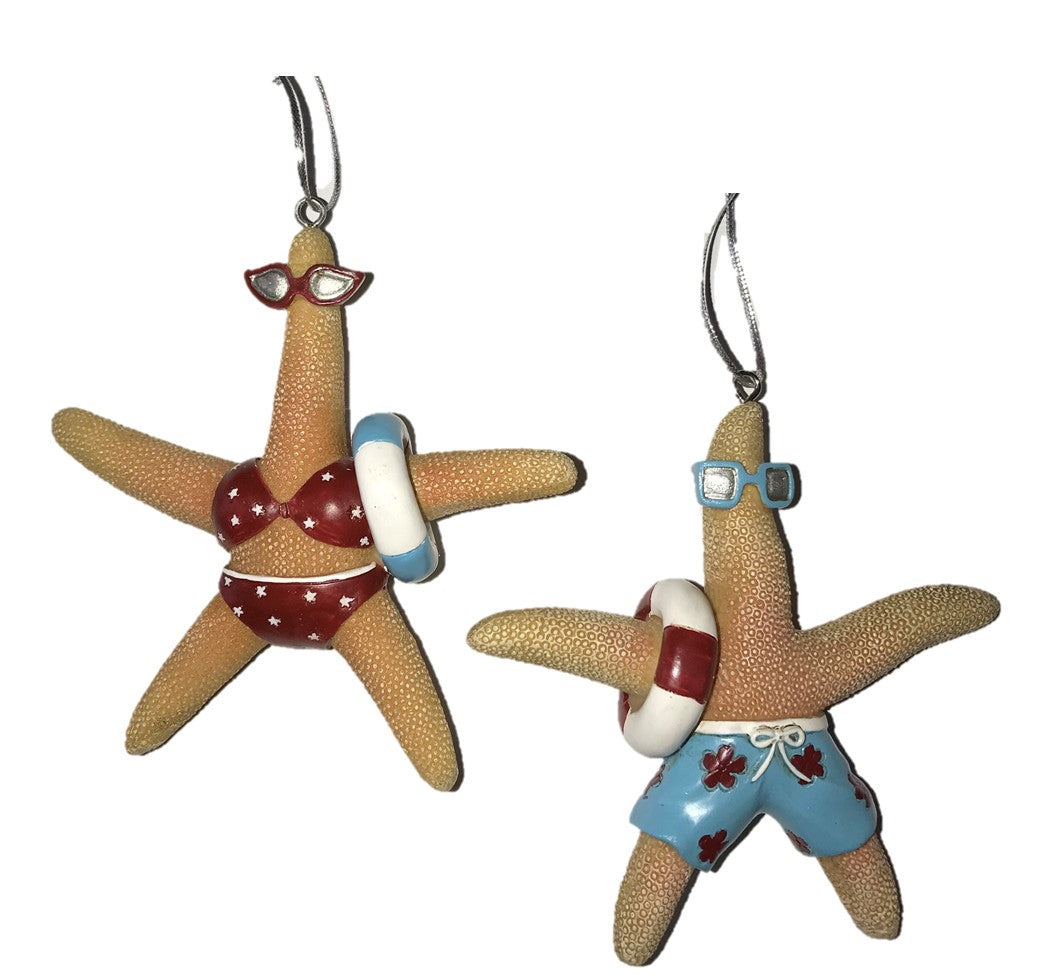 Beach Starfish Couple in Swimsuits Christmas Tree Ornament